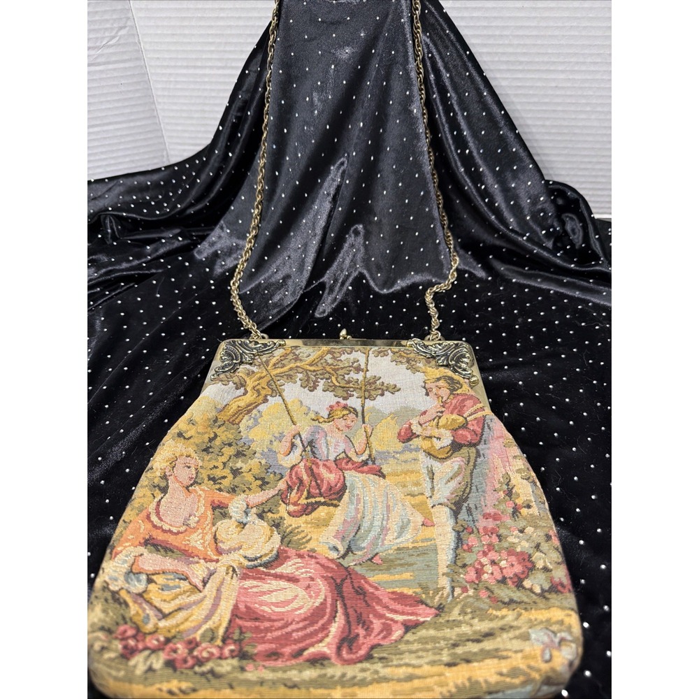 JR FLORIDA USA Purse Petite Point Tapestry-Ornate Metal Frame,Silk Lining PHOTOS